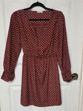 Women’s Printed Rust Red Long Sleeve Dres